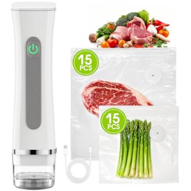 Imagem de Seladora a vácuo para alimentos com 30 sacos reutilizáveis, máquina compacta, seladora a vácuo portátil com tanque de água visível para carne, frutas, legumes, frutos do mar, alimentos secos