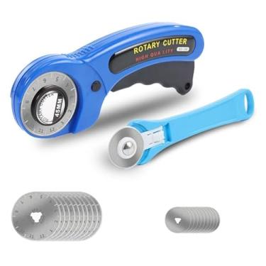 Imagem de Conjunto de cortadores rotativos, kit de cortadores de tecido de 45 mm e 28 mm com 10 lâminas extras cortador rotativo ergonômico, adequado para tecido, couro, artesanato, costura e tecido acolchoado