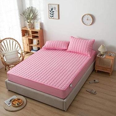 Imagem de Lençol King com bolso profundo, enrugado, cor sólida, à prova d'água, para colchão, macio, para cama, bege, 180 x 200 + 30 cm (solteiro rosa 90 x 200 + 30 cm)