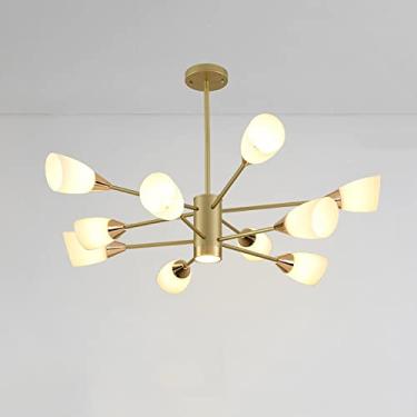 Imagem de YQSLQZZ Lustre Sputnik dourado, iluminação decorativa semi-embutida luzes de teto suspensas, lustres de altura ajustável, para quarto, sala de estar, cozinha, ilha