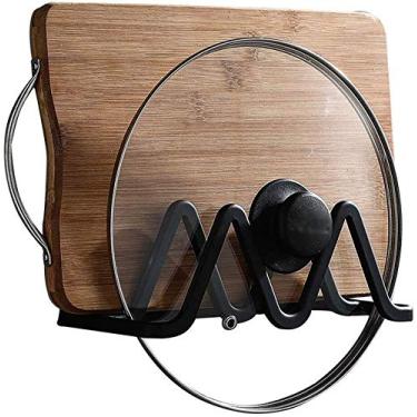 Imagem de Tábua de corte de cozinha de perfuração gratuita rack de armazenamento doméstico prateleira de parede talheres (cor: preto)