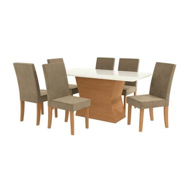 Imagem de Mesa De Jantar Retangular Kappesberg Jade Com 6 Cadeiras Canela Com Off White