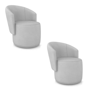 Imagem de Poltrona Decorativa Orgânica Fixa para Sala Kit 2 Malu Sintético Cinza M11 - D'Rossi