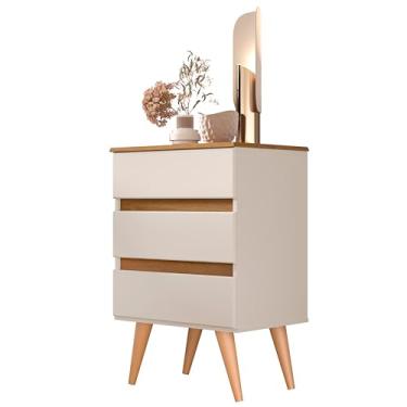 Imagem de Mesa de Cabeceira Criado Roma com 3 Gavetas Pés palito para Quarto (OFF WHITE/FREIJÓ)