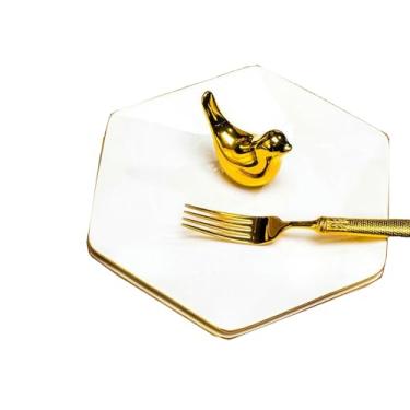 Imagem de Conjunto de pratos de cerâmica pintados à mão para casa utensílios de mesa criativos de porcelana - prato hexagonal de 20 cm