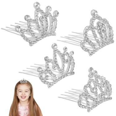 Imagem de Healvian 4 peças de pente de coroa de princesa, coroa de tiara de cristal com pentes, tiara de cabeça de strass, acessórios de cabelo de noiva para fotografia de festa de aniversário
