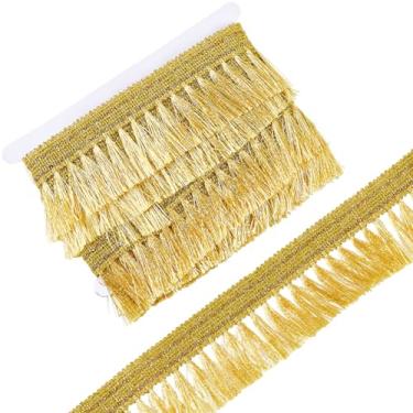 Imagem de GORGECRAFT 7 metros de franja dourada com franja de 64 mm fita de borla metálica com glitter poliéster acabamento de franja acabamento de renda para costura faça você mesmo artesanato roupas casa