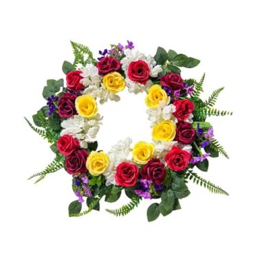 Imagem de oshhni Guirlanda de flores de guirlanda de rosa artificial para porta frontal, ornamento de suspensão de parede interno multicolorido para quartos