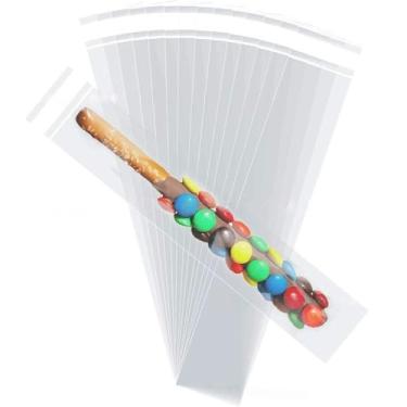 Imagem de Sacos de celofane autovedantes, 5 x 25 cm, 25 unidades de sacos transparentes de pretzel, bolsa resselável para embalagem de picolé de doces