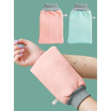 Imagem de Pacote com 2 luvas esfoliantes – luva vegana para remoção de autobronzeador e queratose pilar, pano para esfoliação e suavização da pele morta (rosa + verde)