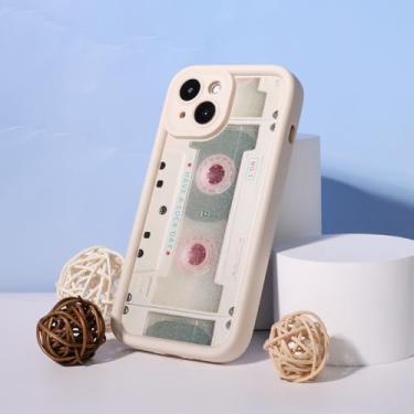 Imagem de Padrão de design de fita magnética para iPhone 14, capa de telefone com aderência antiderrapante, recortes de botão precisos, capa traseira branca para telefone