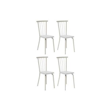 Imagem de Kit 4 Cadeiras Sala Jantar 154 Aço 4 Uni Prata-courano Branco - Carraro
