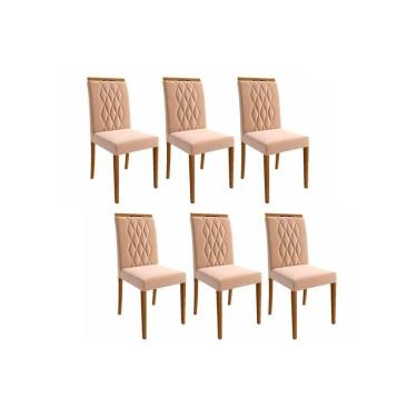 Imagem de Kit 6 Cadeiras De Cozinha Juliana 6 Un Madeirado-suede Nude Bege - Cimol