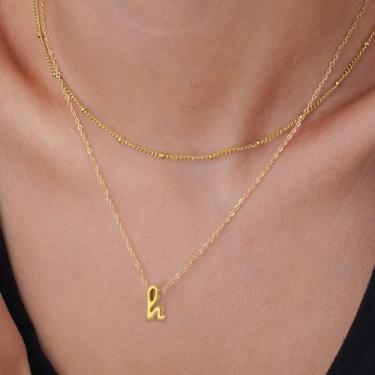 Imagem de Colar com pingente de inicial personalizado com iniciais a-z, corrente de camada dupla, comprimento ajustável de 36 + 40 + 5 cm, minimalista para mulheres, 14+2in/16+2in, Aço inoxidável, Sem Pedra