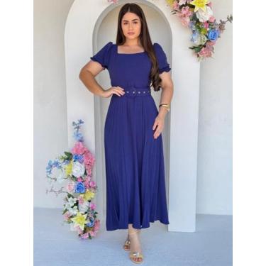 Imagem de Vestido Longo Festa Soltinho Fluido Elegante Decote Quadrado Evangélic