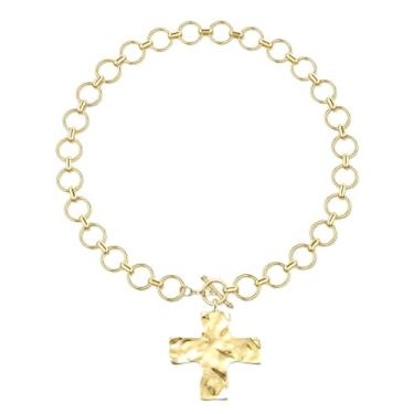 Imagem de Conjunto de colar de corrente de ouro grosso - Colares em camadas banhados a ouro 18K com pingente de cruz, one size, Latão, Sem Pedra Preciosa