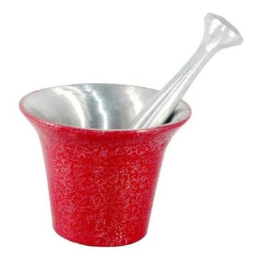 Imagem de Almofariz Alumínio Polido Socador De Alho Grande Vermelho