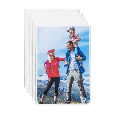 Imagem de Moldura magnética de 5 peças, porta-cartões postais, porta-cartões postais, 10 x 6,3 cm, com bolso protetor transparente para janela de vidro de geladeira e escritório, branca