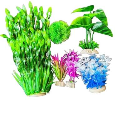 Imagem de BLKLWISDOM 6 peças de plantas artificiais para decoração de aquário, planta de decoração de aquário, rede de almofada de folha de betta para aquário pequeno, peixe dourado, répteis