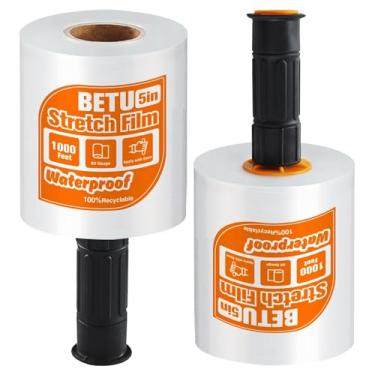 Imagem de BETU Película elástica de plástico para suprimentos de mudança 12,7 cm x 305 m, rolo elástico retrátil industrial para embalagem de móveis caixas de transporte de paletes armazenamento com alças