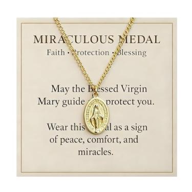 Imagem de Aonklot Colar de medalha milagrosa de ouro virgem maria colar com pingente de fé religiosa católica, presentes de batismo, presentes de Natal, Large, Sem Pedra Preciosa