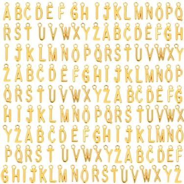 Imagem de KFHENSOMR 156 peças/6 conjuntos de pingentes do alfabeto ABC, pingentes de letras douradas para colar de pulseira faça você mesmo, pingentes de letra A-Z para artesanato - Pingente de liga de zinco