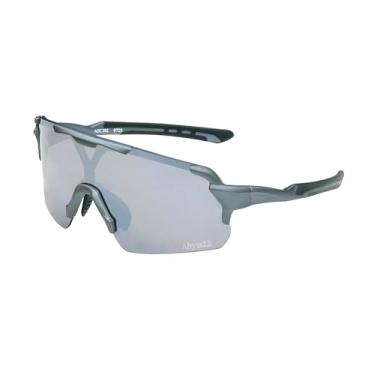 Imagem de Abyss22 Óculos de sol esportivos para homens/mulheres, armação envolvente, para ciclismo, corrida, golfe, esportes ao ar livre, Armação cinza fosco / lente espelhada prateada, Standard
