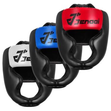 Imagem de Jenaai 3 peças de arnês de boxe ajustável acolchoado protetor de cabeça de segurança MMA treinamento Sparring Kickboxing Muay Thai arte marcial karatê Taekwondo capacete presente para Natal, adultos