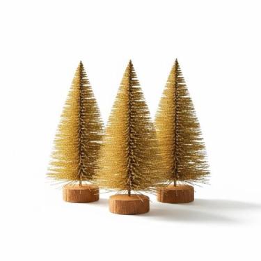 Imagem de Kit 3 Mini Árvore Natal Dourada Brilhante 15cm Pinheiro Mesa - ETR7989