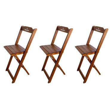 Imagem de Kit 3 Banquetas Bistrô Dobrável Madeira Personalizada Hei Imbuia - Cor: Marrom