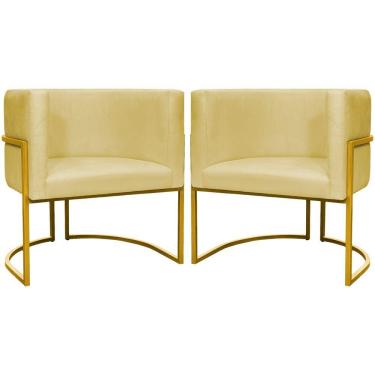 Imagem de Kit 2 Poltronas Cadeira Para Sala De Luna Suede Cores Base Dourada - Amarelo, Suede