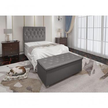 Imagem de Conjunto Cabeceira Solteiro e Baú 0,90m Suede Cinza