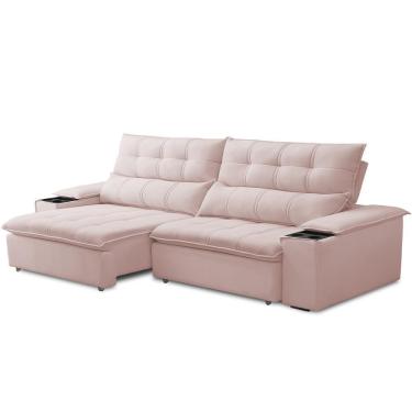 Imagem de Sofá Retrátil Reclinável Para Sala De Estar Living 250cm ártico F04 Veludo Rosê - Lyam Decor