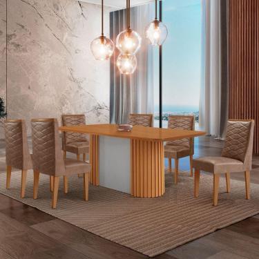 Imagem de Mesa De Jantar Aspen 180cm Tampo Mdf Laminado 6 Cadeiras Safira Tork /naturale /off White