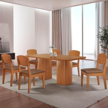 Imagem de Mesa De Jantar Eloise 180cm Tampo Mdf 6 Cadeiras Moderna Tork/naturale