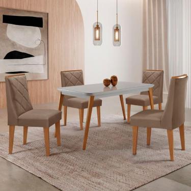 Imagem de Mesa De Jantar Copper 120cm Mdf Vidro Com 4 Cadeiras Moderna Veludo Capuccino/off/nat/serig Off