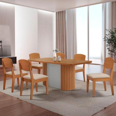 Imagem de Mesa De Jantar Aspen Cooper 180cm Tampo Mdf Laminado Veludo Creme/naturale/off White