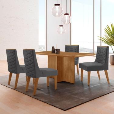 Imagem de Mesa Olimpia 120 Mdf Com 4 Cadeiras Safira Veludo Grafite/naturalle/naturalle