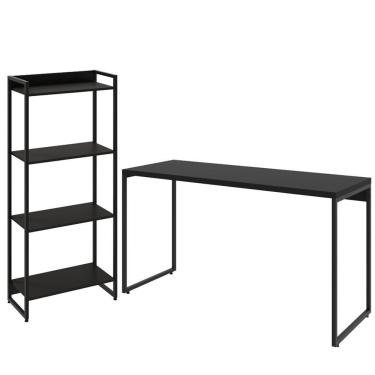 Imagem de Kit Escritório Estante 4 Prateleiras Com Mesa 135Cm Onix