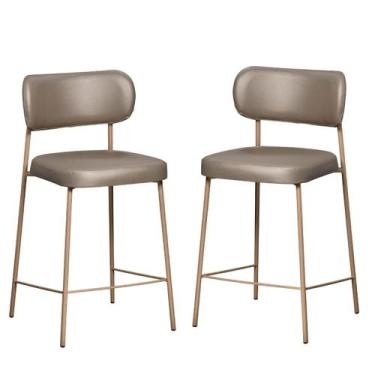 Imagem de Kit 2 Banquetas Altas Estofadas Camila Est Dourada Assento e Encosto G