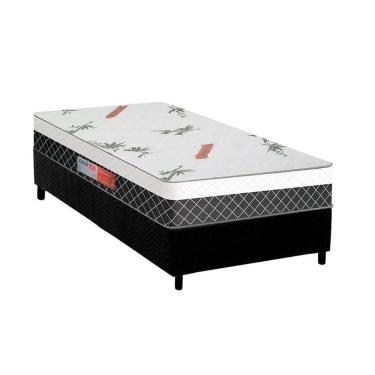 Imagem de Cama Box Solteiro: Colchão Ortopédico Plumatex D28/Ep Falcon Ultra Firme + Base Black(88X188)