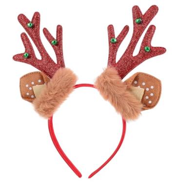 Imagem de VICASKY Tiara feminina com chifres de rena de Natal, de pelúcia, orelhas de veado, chifres, Halloween, Natal, cosplay, lembrancinhas, suprimentos de sinos, acessórios de cabelo fofos