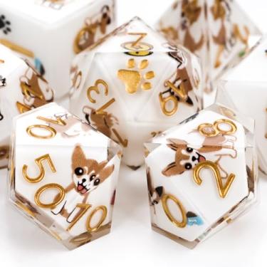 Imagem de GU BEI TE DND Dice Set 7-Pcs, Sharp Edge Cute Dog Style Resin Dice Polyhedral Resin Sharp Edge Dice for Roleplaying Games Dungeons and Dragons RPG MTG Table Games（Chihuahua）