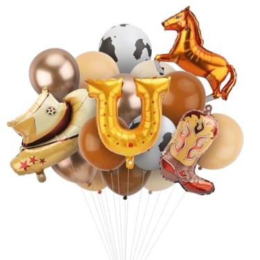 Imagem de 22 balões de festa com tema ocidental, chapéu de vaca grande e balões de bota decoração de festa de vaca balões de rodeio em ferradura de cavalo para festa de vaca tema de vaca artigos de aniversário