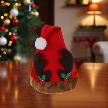 Imagem de 1 chapéu de Natal chapéu de chifre de rena poliéster tecido não tecido vermelho marrom 30 x 41 cm