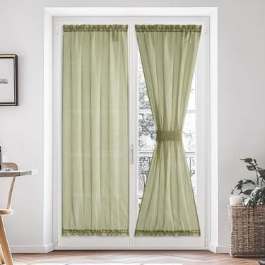 Imagem de Cortinas transparentes para portas francesas de 183 cm de comprimento, cortina de privacidade com filtro de luz com amarração para porta da frente, cortinas de cortina lateral com bolso superior e
