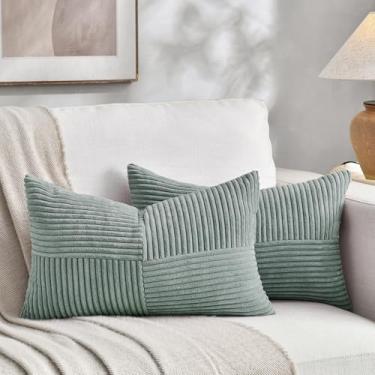 Imagem de Fancy Homi 2 pacotes de capas de almofada decorativas lombares cinza azul 40 x 81 cm para sofá cama de sala de estar, casa de fazenda rústica boho, decoração de casa, capa de almofada retangular de