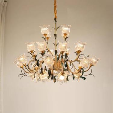 Imagem de Lustre Americano Pastoral com Criatividade Francesa e Flores para Sala de Estar, Sala de Jantar, Quarto, Escritório, Casa de Campo ou Escada - Luminária Pendente LED (D 28 Lâmpadas)
