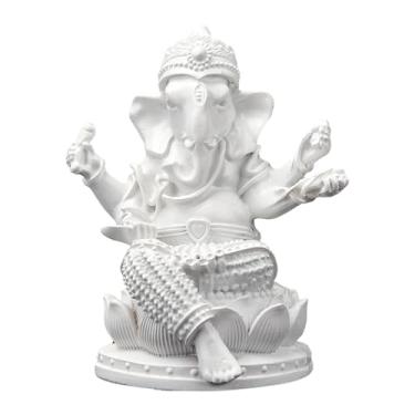 Imagem de Ioensy Estátua ornamental do Senhor Ganesha, escultura portátil de Buda feita à mão, estatueta de Ganesha para mesa, decoração de inauguração de casa ou, Branco 8.5x7x10.5cm