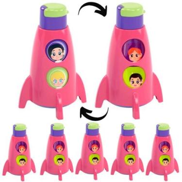 Imagem de Kit 5 Garrafas Foguete que Gira de Astronauta Rosa p/ Festa Infantil A